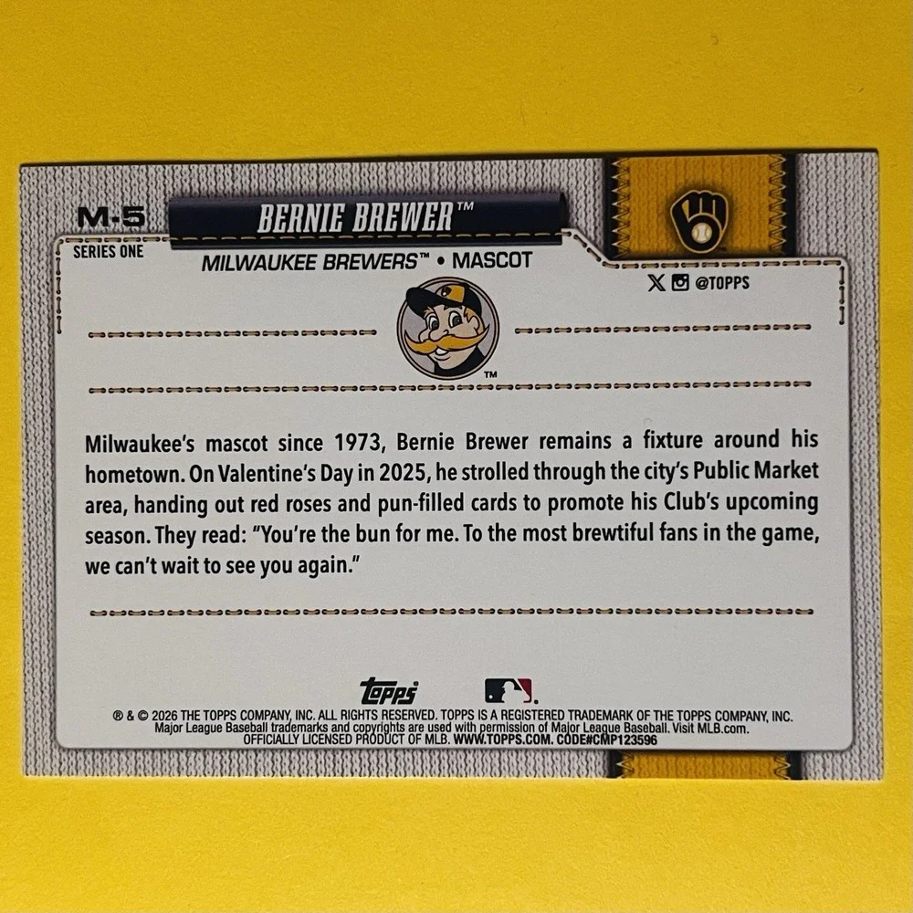 2026 Topps Series 1 Celebration‎ Bernie Brewer Mascot M-5 Milwaukee Brewers